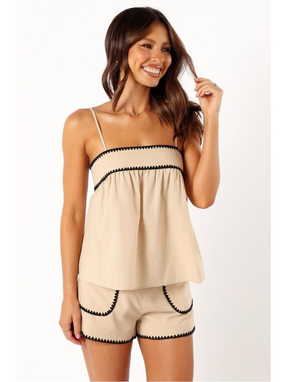 Petal & Pup Beige Camisole with Black Trim